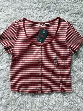 Levi's Red and White Striped Button-Front Babydoll Tee